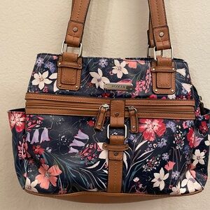 Rosetti Navy and Brown Floral Shoulder Bag